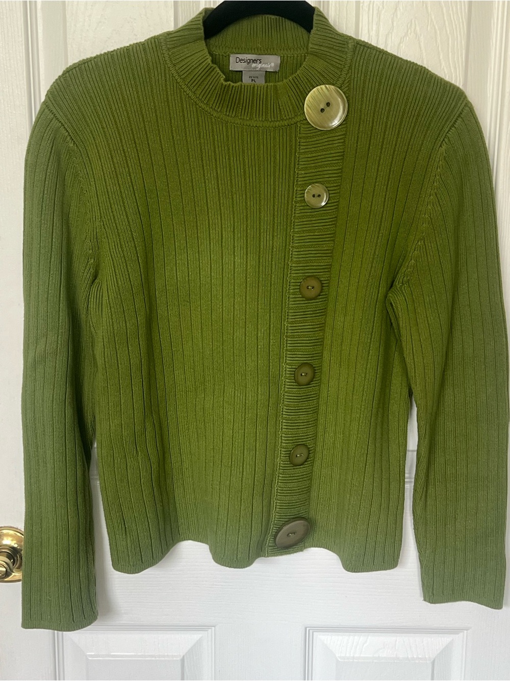 Designers Originals Sz PL Rib knit pullover Sweater designer buttons Green